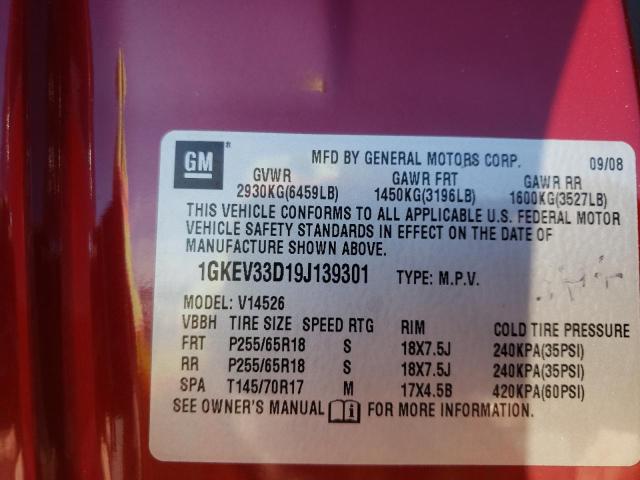 Photo 10 from auction – 2009 GMC ACADIA SLT with VIN 1GKEV33D19J139301