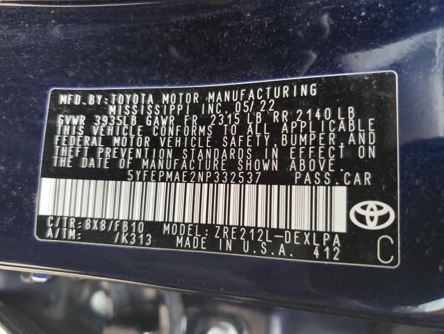Photo 10 from auction – 2022 TOYOTA COROLLA LE with VIN 5YFEPMAE2NP332537