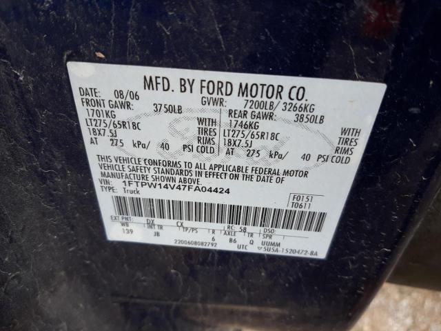 Photo 10 from auction – 2007 FORD F150 SUPER with VIN 1FTPW14V47FA04424