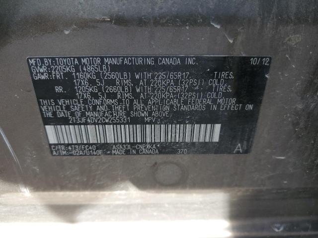 Photo 10 from auction – 2012 TOYOTA RAV4 with VIN 2T3JF4DV2CW255331