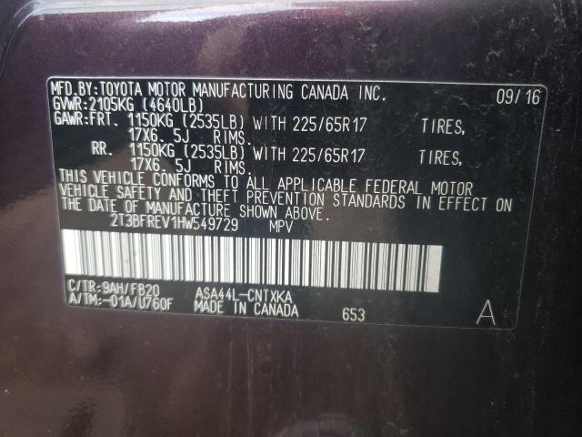 Photo 10 from auction – 2017 TOYOTA RAV4 LE with VIN 2T3BFREV1HW549729