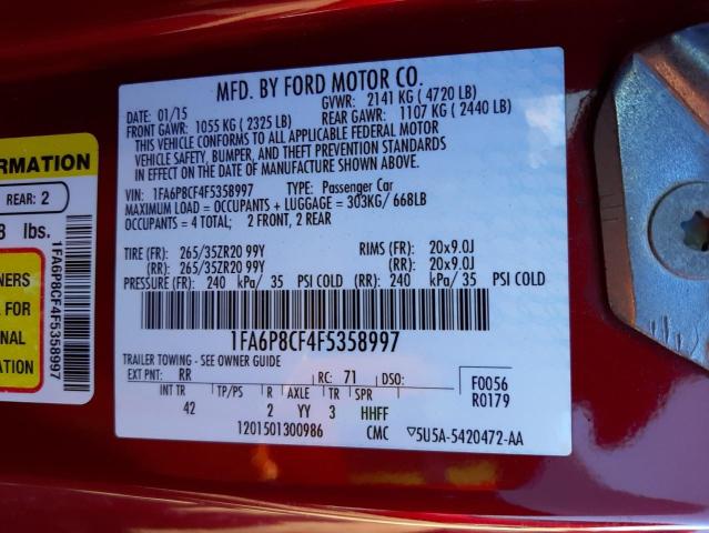 Photo 10 from auction – 2015 FORD MUSTANG GT with VIN 1FA6P8CF4F5358997