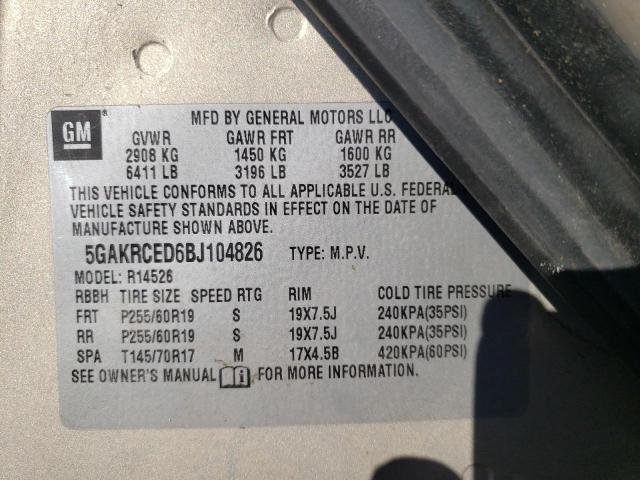 Photo 10 from auction – 2011 BUICK ENCLAVE CX with VIN 5GAKRCED6BJ104826