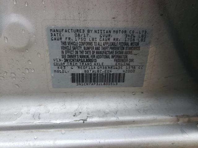 Photo 10 from auction – 2018 NISSAN VERSA S with VIN 3N1CN7AP3JL800513