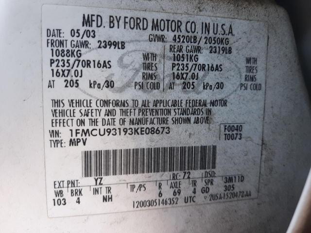Photo 10 from auction – 2003 FORD ESCAPE XLT with VIN 1FMCU93193KE08673