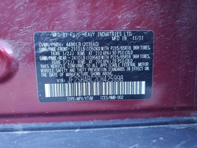 Photo 10 from auction – 2012 SUBARU FORESTER 2 with VIN JF2SHABC2CH425998