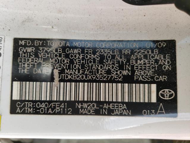 Photo 10 from auction – 2009 TOYOTA PRIUS with VIN JTDKB20UX93527752