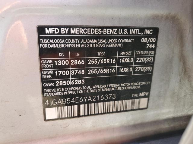 Photo 10 from auction – 2000 MERCEDES-BENZ ML 320 with VIN 4JGAB54E6YA216373