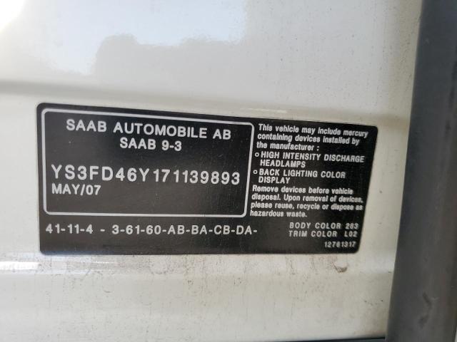 Photo 10 from auction – 2007 SAAB 9-3 2.0T with VIN YS3FD46Y171139893