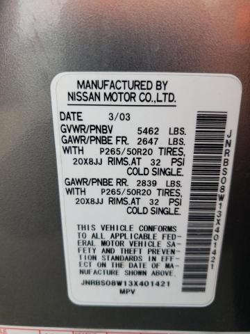 Photo 10 from auction – 2003 INFINITI FX45 with VIN JNRBS08W13X401421