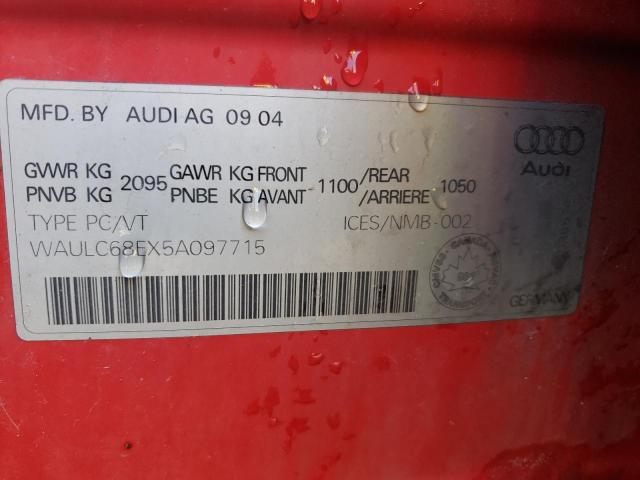 Photo 10 from auction – 2005 AUDI A4 1.8T QU with VIN WAULC68EX5A097715