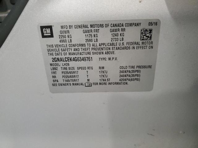 Photo 10 from auction – 2016 CHEVROLET EQUINOX LT with VIN 2GNALCEK4G6349761