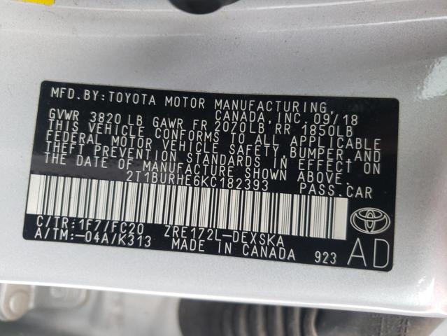 Photo 10 from auction – 2019 TOYOTA COROLLA L with VIN 2T1BURHE6KC182393