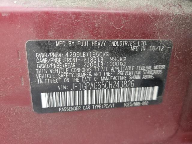 Photo 10 from auction – 2012 SUBARU IMPREZA LI with VIN JF1GPAG65CH243826