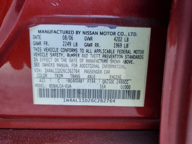 Photo 10 from auction – 2006 NISSAN ALTIMA S with VIN 1N4AL11D26C262764