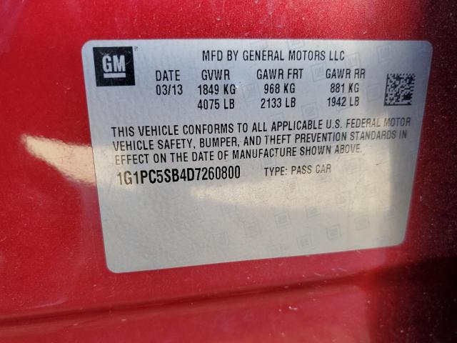Photo 10 from auction – 2013 CHEVROLET CRUZE LT with VIN 1G1PC5SB4D7260800