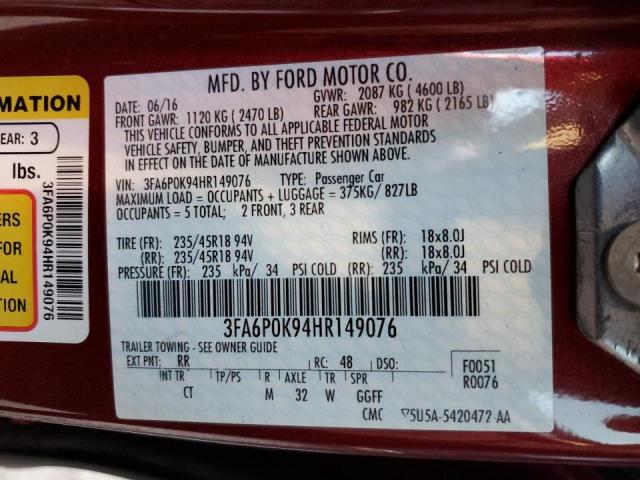 Photo 10 from auction – 2017 FORD FUSION TIT with VIN 3FA6P0K94HR149076