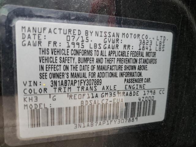 Photo 10 from auction – 2015 NISSAN SENTRA S with VIN 3N1AB7AP1FY307889