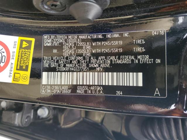 Photo 10 from auction – 2016 TOYOTA HIGHLANDER with VIN 5TDDKRFH4GS277951