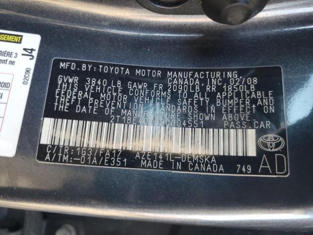 Photo 10 from auction – 2009 TOYOTA COROLLA with VIN 2T1BE40E09C004551