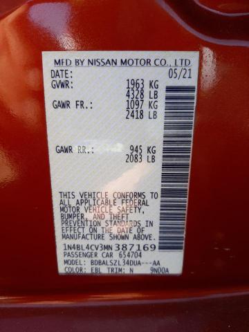 Photo 10 from auction – 2021 NISSAN ALTIMA SR with VIN 1N4BL4CV3MN387169