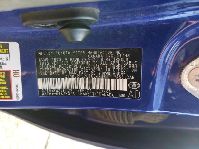 Photo 10 from auction – 2016 TOYOTA COROLLA L with VIN 2T1BURHE7GC664202