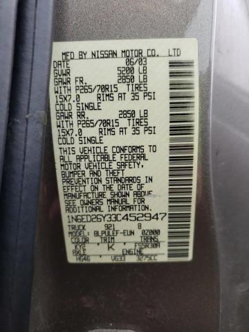 Photo 10 from auction – 2003 NISSAN FRONTIER K with VIN 1N6ED26Y33C452947
