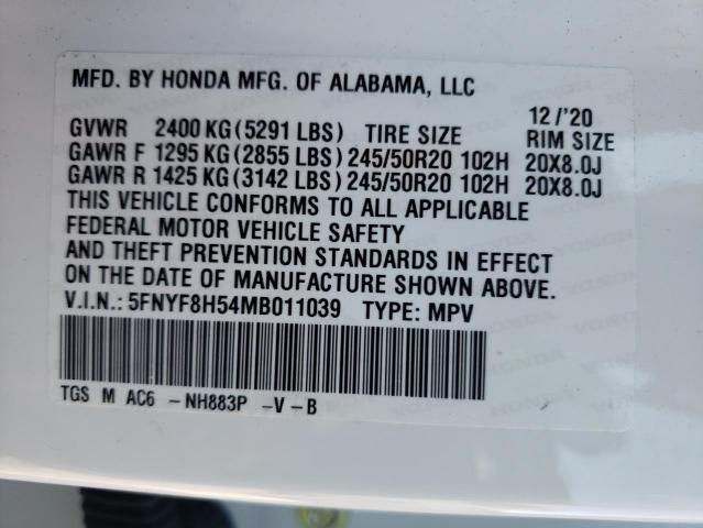 Photo 10 from auction – 2021 HONDA PASSPORT E with VIN 5FNYF8H54MB011039