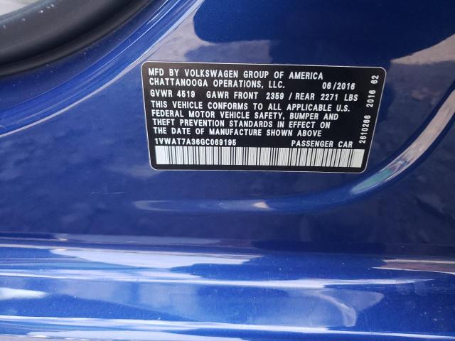 Photo 10 from auction – 2016 VOLKSWAGEN PASSAT with VIN 1VWAT7A36GC069195