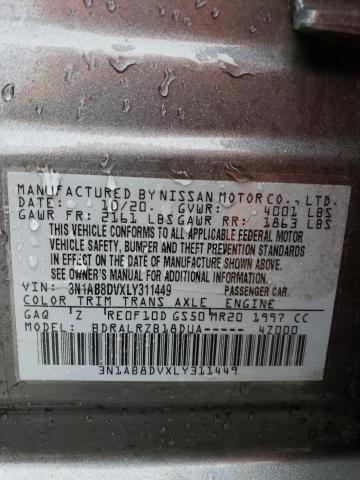 Photo 10 from auction – 2020 NISSAN SENTRA SR with VIN 3N1AB8DVXLY311449