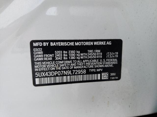 Photo 10 from auction – 2022 BMW X3 SDRIVE3 with VIN 5UX43DP07N9L72958
