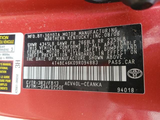Photo 10 from auction – 2009 TOYOTA CAMRY BASE with VIN 4T4BE46K09R094883