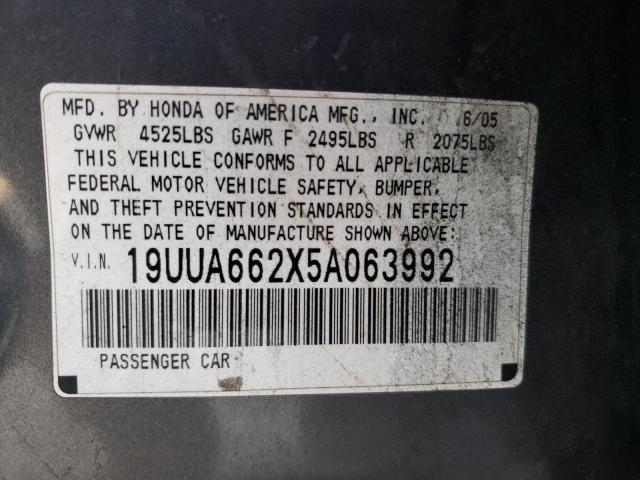 Photo 10 from auction – 2005 ACURA TL with VIN 19UUA662X5A063992