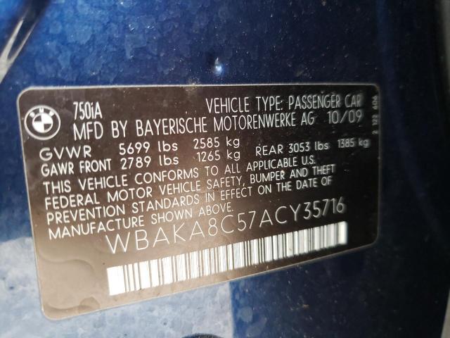 Photo 10 from auction – 2010 BMW 750 I with VIN WBAKA8C57ACY35716