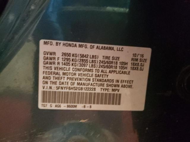 Photo 10 from auction – 2016 HONDA PILOT EXL with VIN 5FNYF6H52GB122228