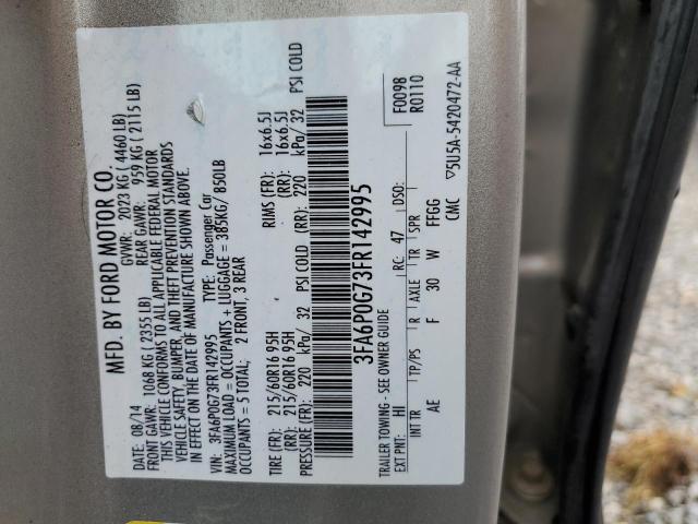Photo 10 from auction – 2015 FORD FUSION S with VIN 3FA6P0G73FR142995