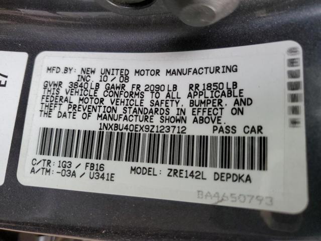 Photo 10 from auction – 2009 TOYOTA COROLLA BA with VIN 1NXBU40EX9Z123712