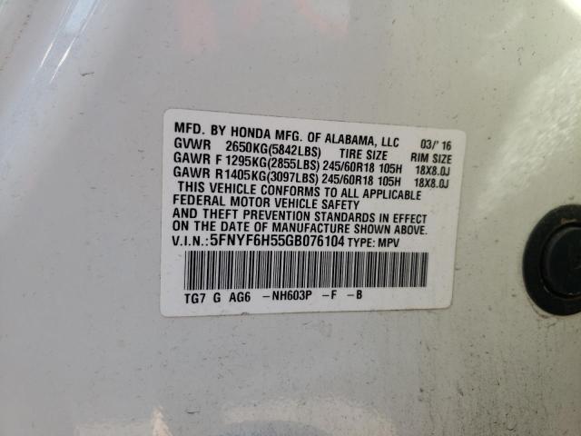 Photo 10 from auction – 2016 HONDA PILOT EXL with VIN 5FNYF6H55GB076104