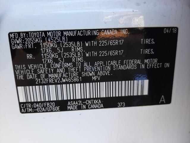 Photo 10 from auction – 2018 TOYOTA RAV4 LE with VIN 2T3ZFREV2JW465861