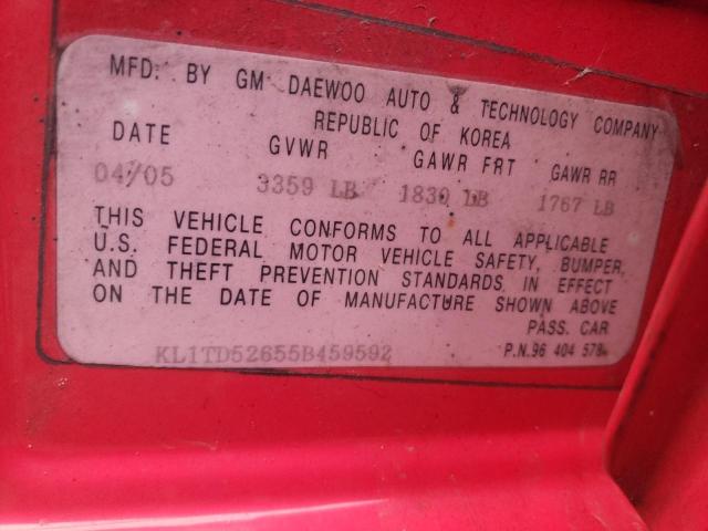 Photo 10 from auction – 2005 CHEVROLET AVEO BASE with VIN KL1TD52655B459592