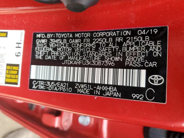 Photo 10 from auction – 2019 TOYOTA PRIUS with VIN JTDKARFU3K3087396