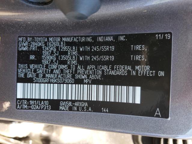Фото 10 с аукциона – 2019 TOYOTA HIGHLANDER с VIN 5TDDGRFH6KS079060