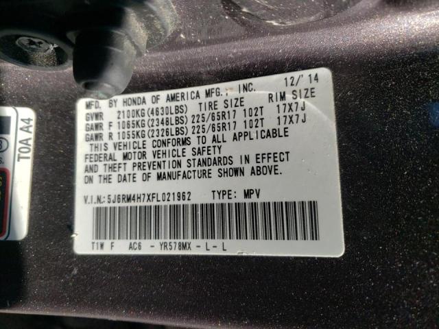 Photo 10 from auction – 2015 HONDA CR-V EXL with VIN 5J6RM4H7XFL021962