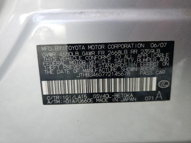Photo 10 from auction – 2007 LEXUS ES 350 with VIN JTHBJ46G772145678