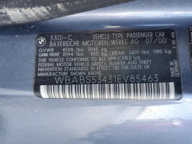 Photo 10 from auction – 2001 BMW 330 CI with VIN WBABS53431EV85463