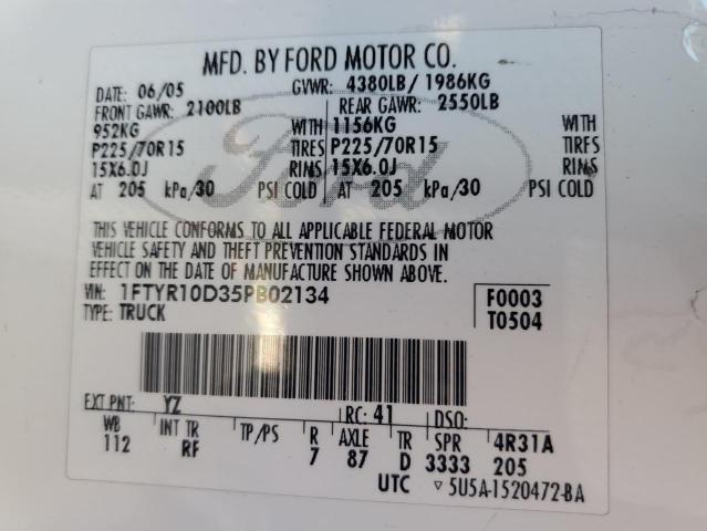 Photo 10 from auction – 2005 FORD RANGER with VIN 1FTYR10D35PB02134