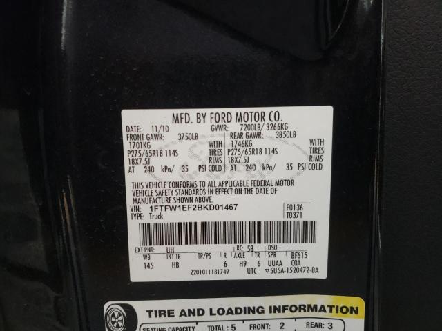 Photo 10 from auction – 2011 FORD F150 SUPER with VIN 1FTFW1EF2BKD01467