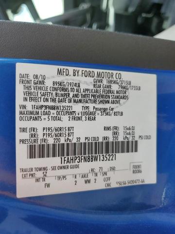 Zdjęcie 10 z aukcji – 2011 FORD FOCUS SE z VIN 1FAHP3FN8BW135221