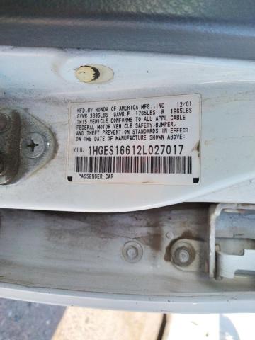 Photo 10 from auction – 2002 HONDA CIVIC LX with VIN 1HGES16612L027017