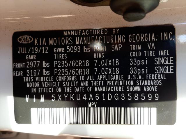 Photo 10 from auction – 2013 KIA SORENTO EX with VIN 5XYKU4A61DG358599